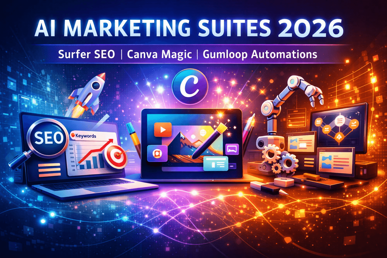 AI Marketing Suites 2026: Surfer SEO, Canva Magic, and Gumloop Automations image